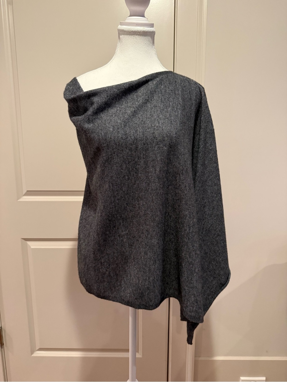 Charcoal Gray Cashmere Asymmetrical Poncho Cape Wrap One Size